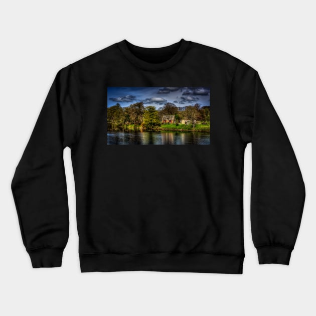 Cottage Along The River Tyne At Hexham Crewneck Sweatshirt by axp7884